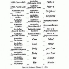 PUBLICATIONS-MAG TITLE BACK LABEL SET(5 X A4 SHTS 103 LBELS)